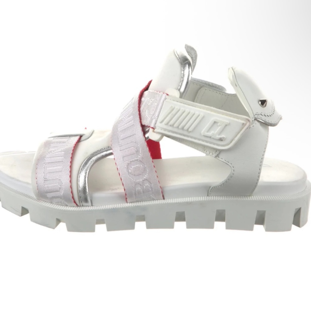 Christian Louboutin White and Silver Strappy Flats